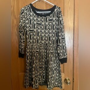 Dear Creatures Black and Cream Geometric Women’s Sweater Dress